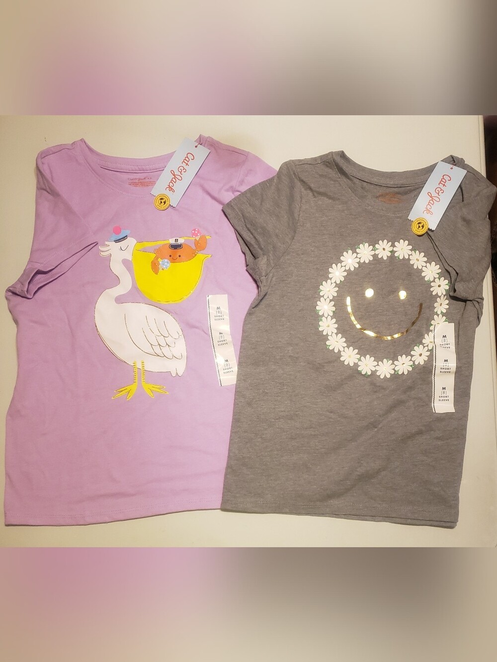 Cat & Jack Lilac Pelican Tee & Cat & Jack Gray Daisy Smile Tee